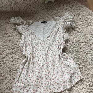 1. State Cute spring summer womens White Floral Ruffle Blouse blouse with delica